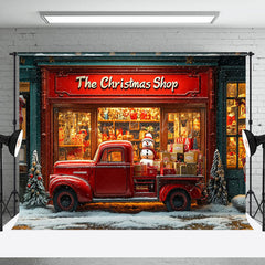 Lofaris Christmas Boutique Red Gift Truck Snowman Backdrop