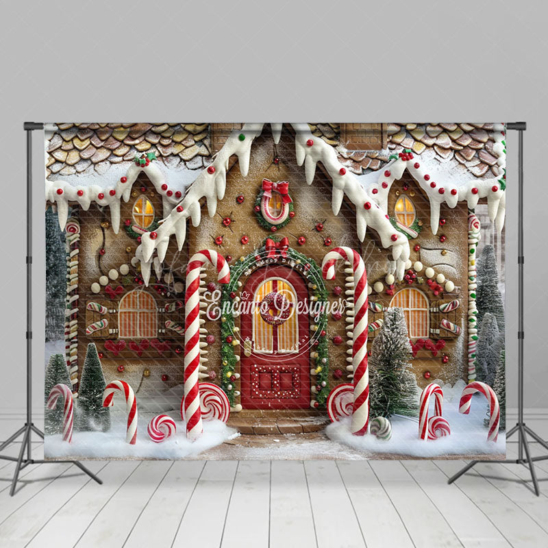 Lofaris Christmas Candy Gingerbread Home Wonderland Backdrop