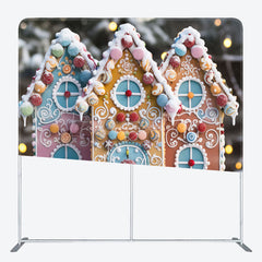 Lofaris Christmas Candy House Square Tension Fabric Backdrop