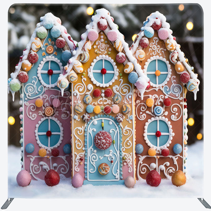 Lofaris Christmas Candy House Square Tension Fabric Backdrop