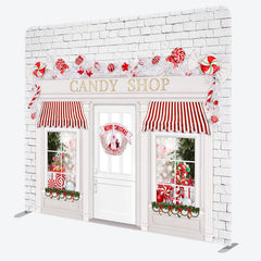 Lofaris Christmas Candy Shop White Tension Fabric Backdrop