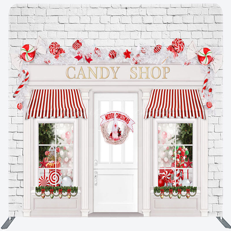 Lofaris Christmas Candy Shop White Tension Fabric Backdrop