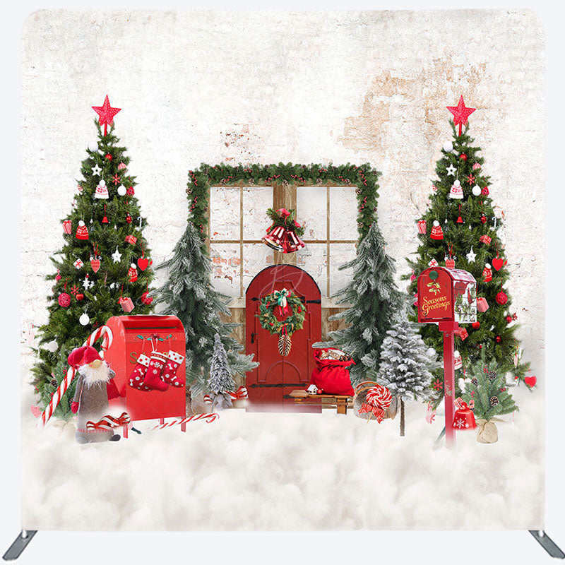 Lofaris Christmas Door Beige Wall Tension Fabric Backdrop