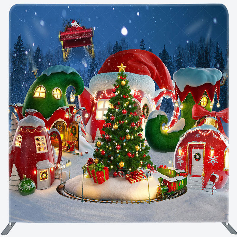 Lofaris Christmas Dreamy Red House Tension Fabric Backdrop