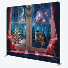 Lofaris Christmas Eve Window Scene Square Tension Backdrop