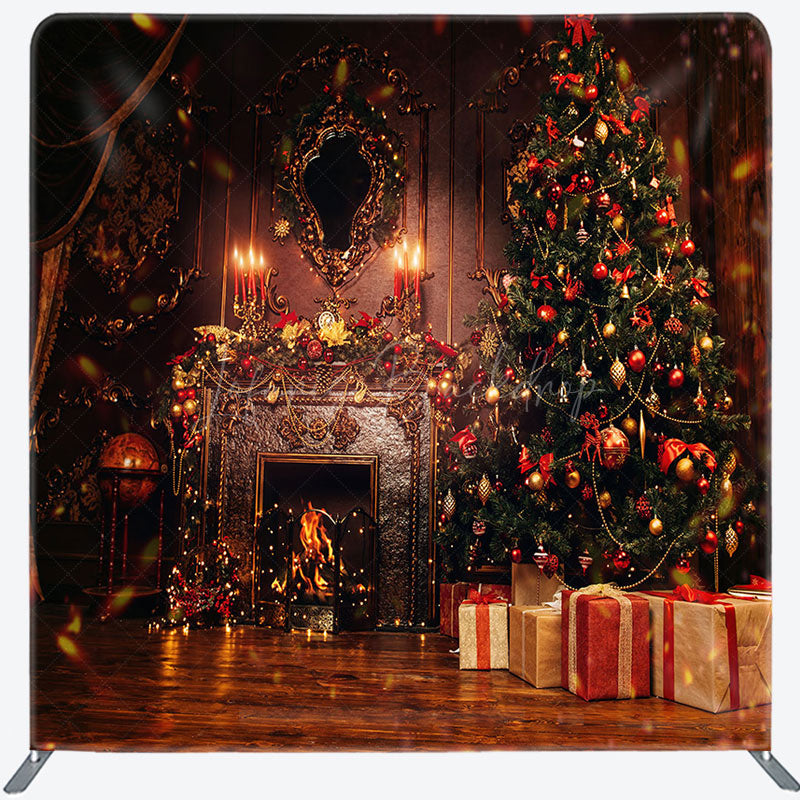 Lofaris Christmas Fireplace Vintage Tension Fabric Backdrop