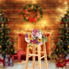 Lofaris Christmas Fireplace Wooden Wall Festive Backdrop