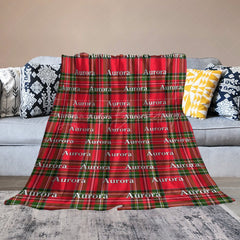 Lofaris Christmas Green Red Plaid Custom Repeat Name Blanket