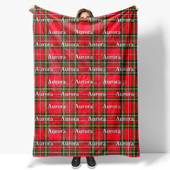 Lofaris Christmas Green Red Plaid Custom Repeat Name Blanket