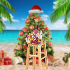 Lofaris Christmas In July Tree Summer Sandy Beach Backdrop