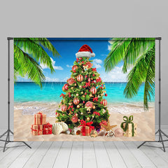 Lofaris Christmas In July Tree Summer Sandy Beach Backdrop