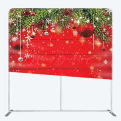 Lofaris Christmas Leaves Red Wooden Pillow Case Backdrop