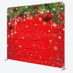 Lofaris Christmas Leaves Red Wooden Pillow Case Backdrop