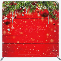 Lofaris Christmas Leaves Red Wooden Pillow Case Backdrop