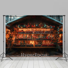 Lofaris Christmas Light Twinkling Toy Train Shop Backdrop