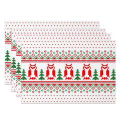 Lofaris Christmas Owl Tree Pixel Pattern Set Of 4 Placemats