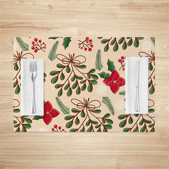 Lofaris Christmas Poinsettia Leaves Print Set Of 4 Placemats