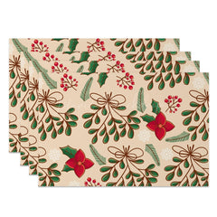 Lofaris Christmas Poinsettia Leaves Print Set Of 4 Placemats