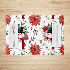 Lofaris Christmas Poinsettia Snowman Set Of 4 Placemats