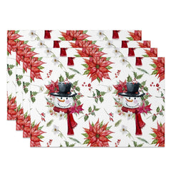 Lofaris Christmas Poinsettia Snowman Set Of 4 Placemats