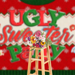 Lofaris Christmas Red Snowflake Ugly Sweater Party Backdrop