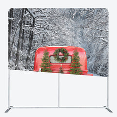 Lofaris Christmas Red Truck Snowy Tension Fabric Backdrop