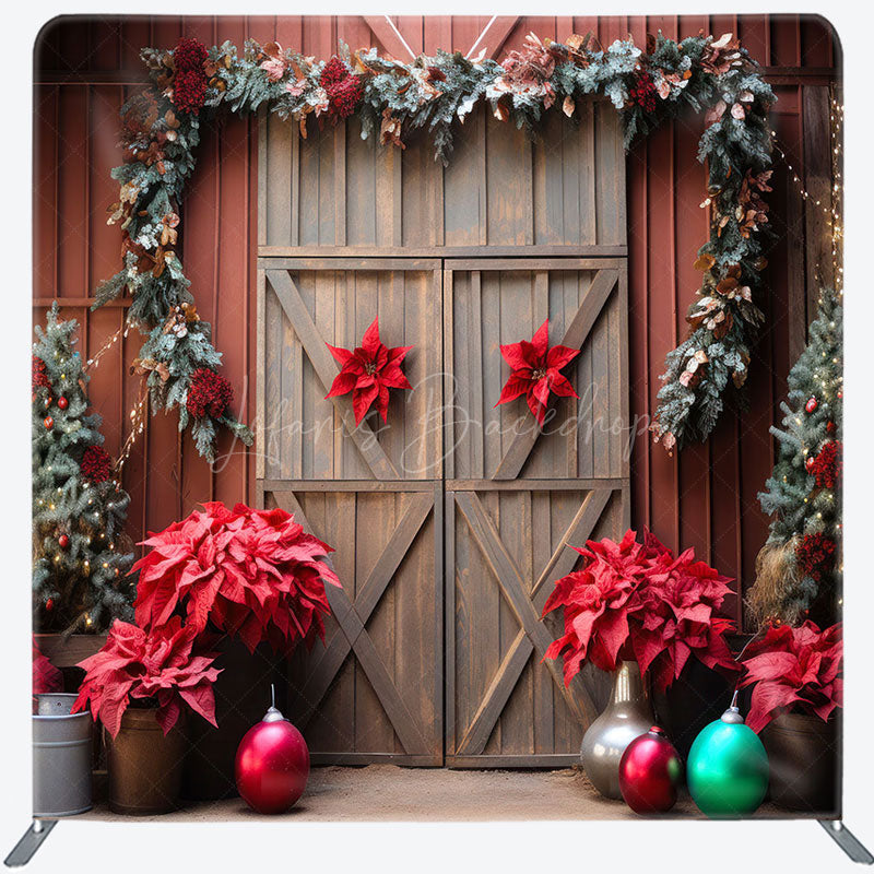 Lofaris Christmas Red Wood Door Event Photo Booth Backdrop