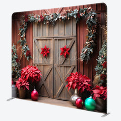 Lofaris Christmas Red Wood Door Event Photo Booth Backdrop