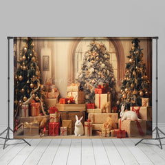 Lofaris Christmas Scene Golden Ornaments Rabbit Backdrop