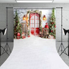 Lofaris Christmas Scene Snowy Ground Decorate Gate Backdrop