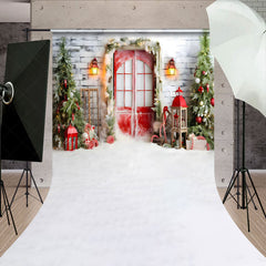 Lofaris Christmas Scene Snowy Ground Decorate Gate Backdrop