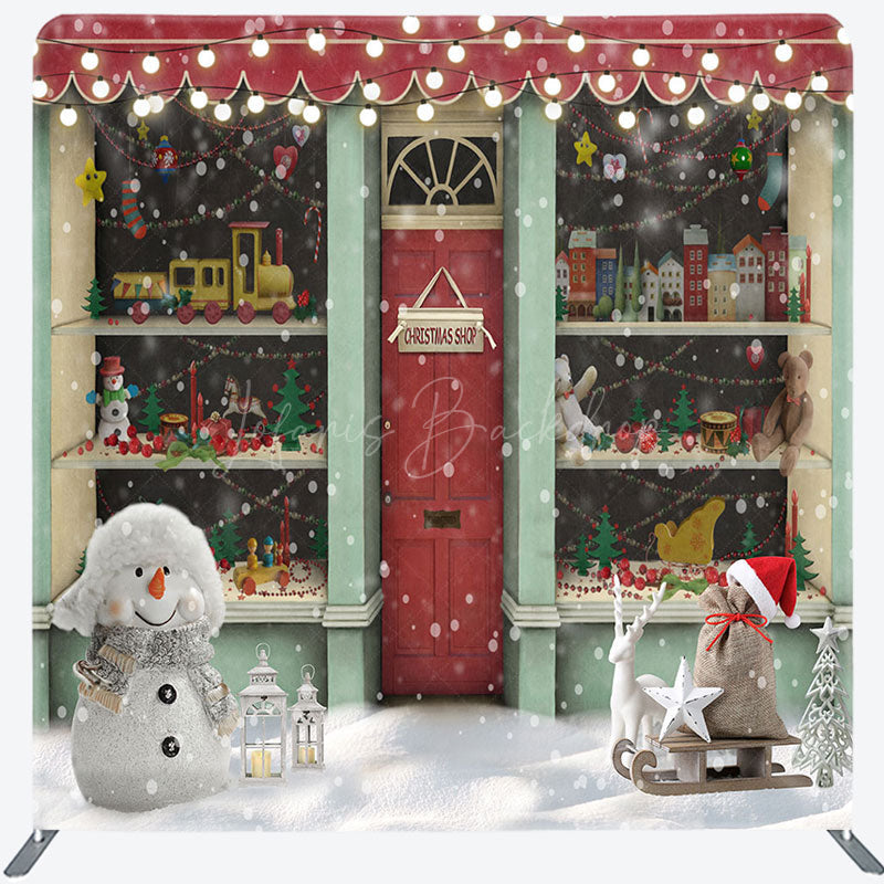 Lofaris Christmas Shop Glitter Snowman Square Arch Backdrop