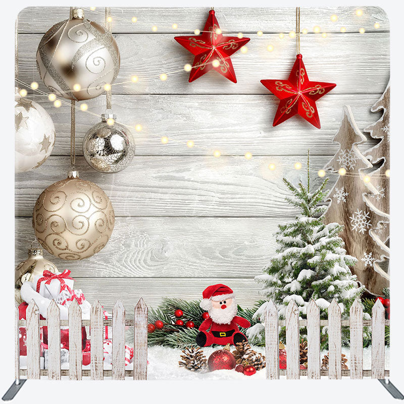 Lofaris Christmas Snowy Garden Fence Wood Backdrop