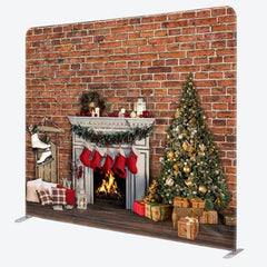 Lofaris Christmas Sock Fireplace Bricks Pillow Case Backdrop