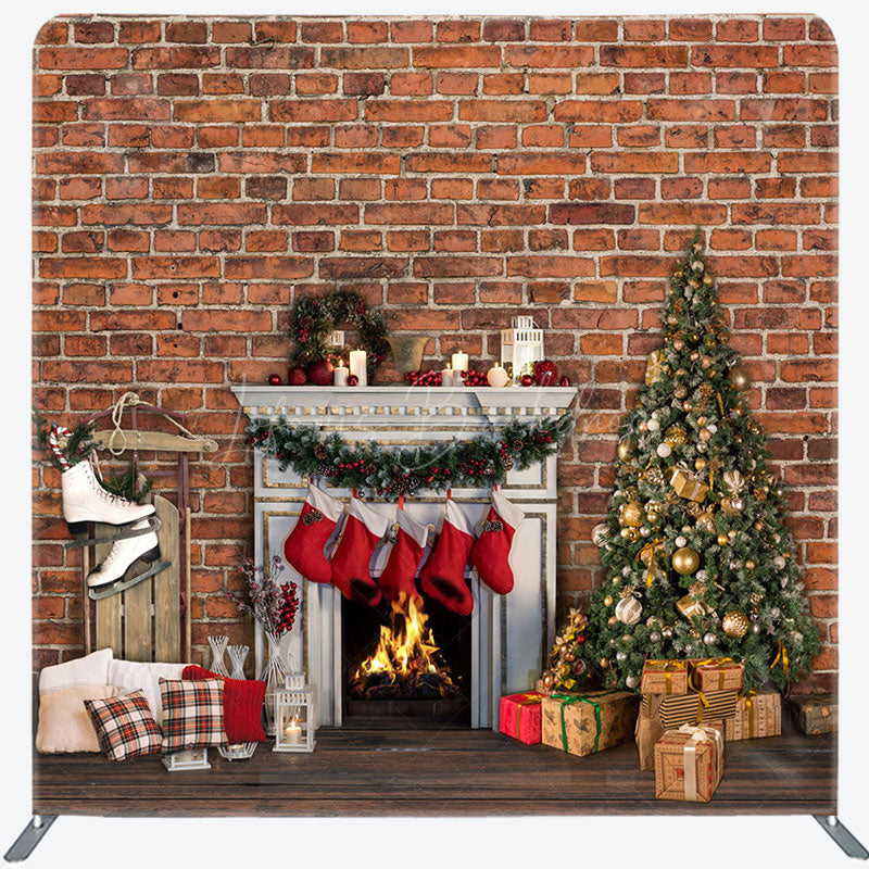 Lofaris Christmas Sock Fireplace Bricks Pillow Case Backdrop