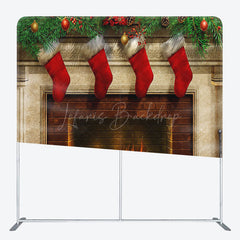 Lofaris Christmas Stocking Fireplace Tension Fabric Backdrop