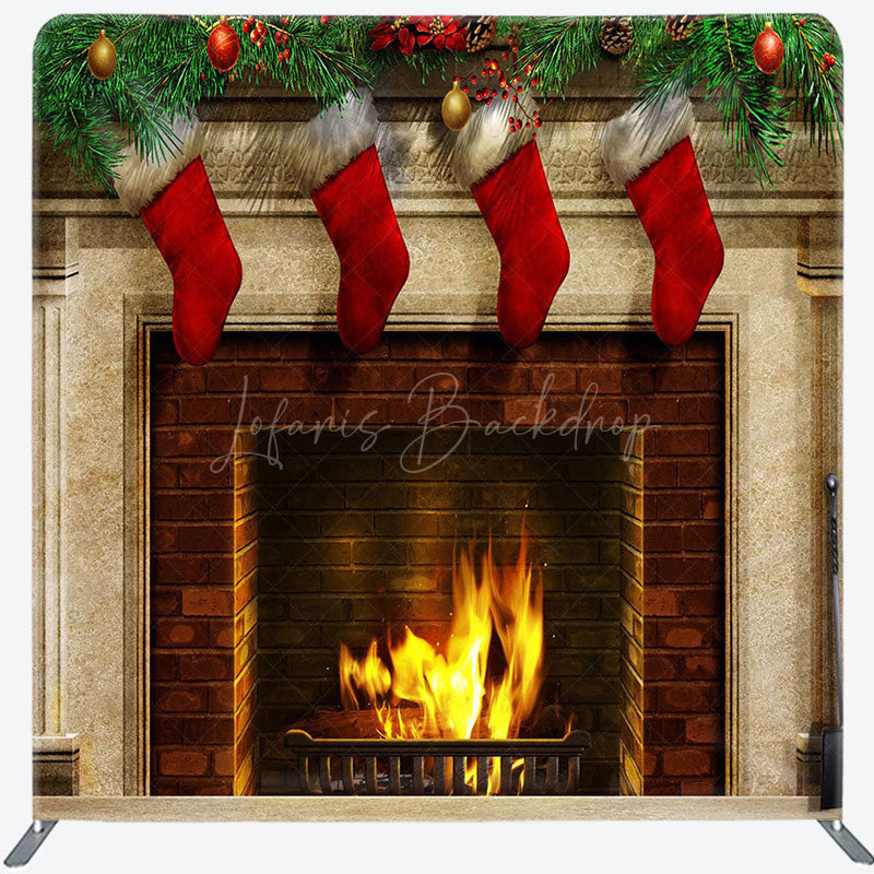 Lofaris Christmas Stocking Fireplace Tension Fabric Backdrop