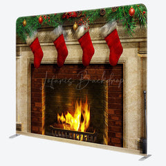 Lofaris Christmas Stocking Fireplace Tension Fabric Backdrop