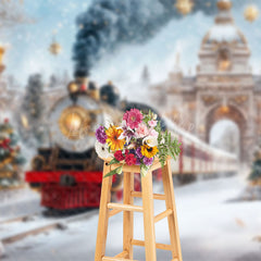 Lofaris Christmas Train Through Winter Wonderland Backdrop