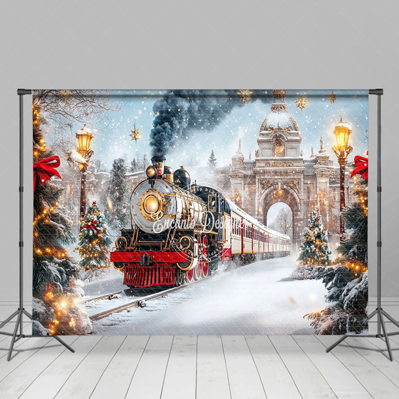 Lofaris Christmas Train Through Winter Wonderland Backdrop