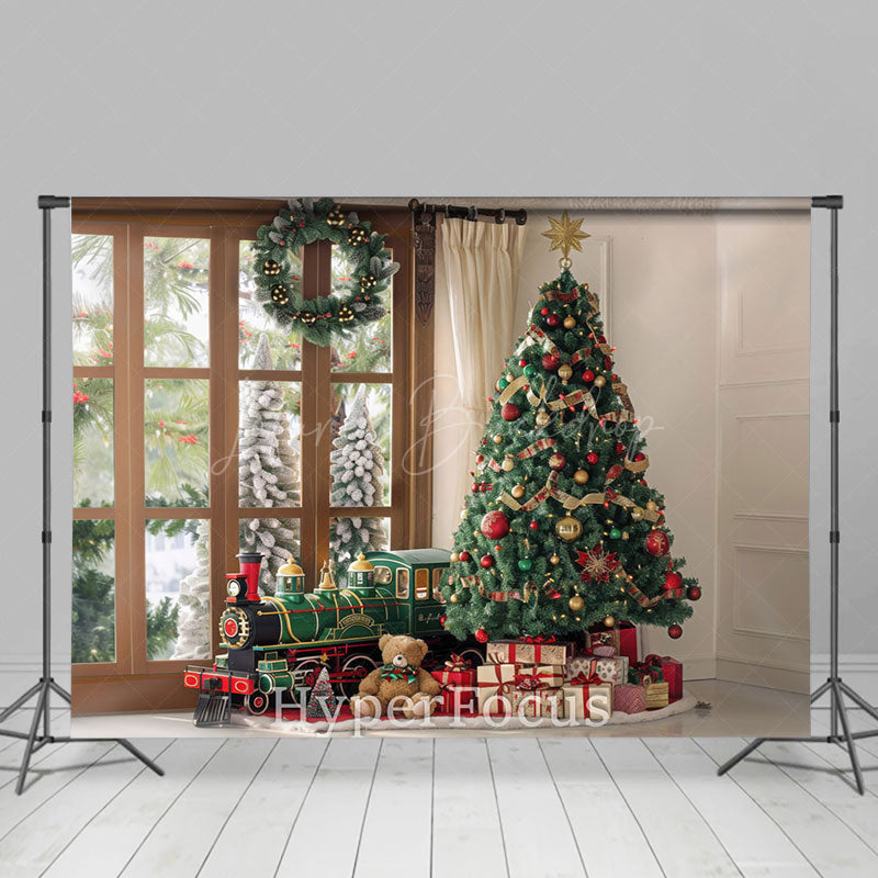 Lofaris Christmas Train Tree Gifts Warm Indoor Backdrop