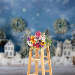 Lofaris Christmas Tree Bokeh Blue Wall Photography Backdrop