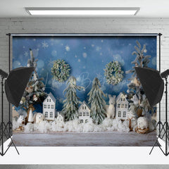 Lofaris Christmas Tree Bokeh Blue Wall Photography Backdrop