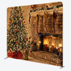 Lofaris Christmas Tree Fireplace Candles Tension Fabric Backdrop