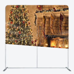 Lofaris Christmas Tree Fireplace Candles Tension Fabric Backdrop