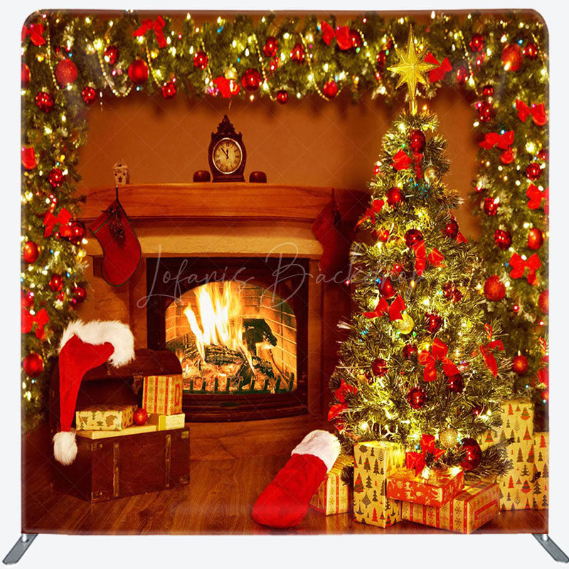 Lofaris Christmas Tree Fireplace Double-Sided Square Backdrop