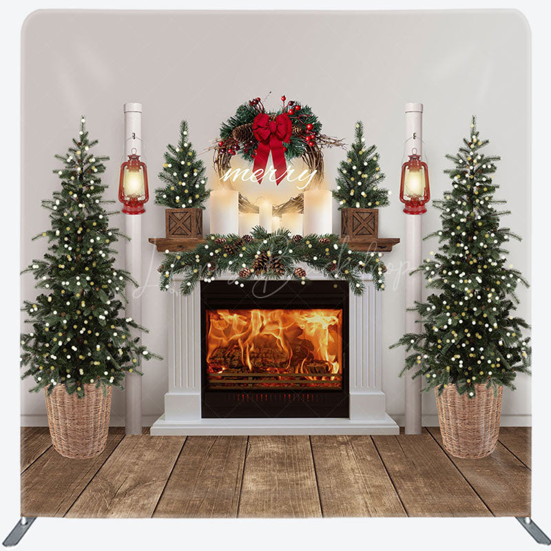 Lofaris Christmas Tree Fireplace Scene Pillow Case Backdrop