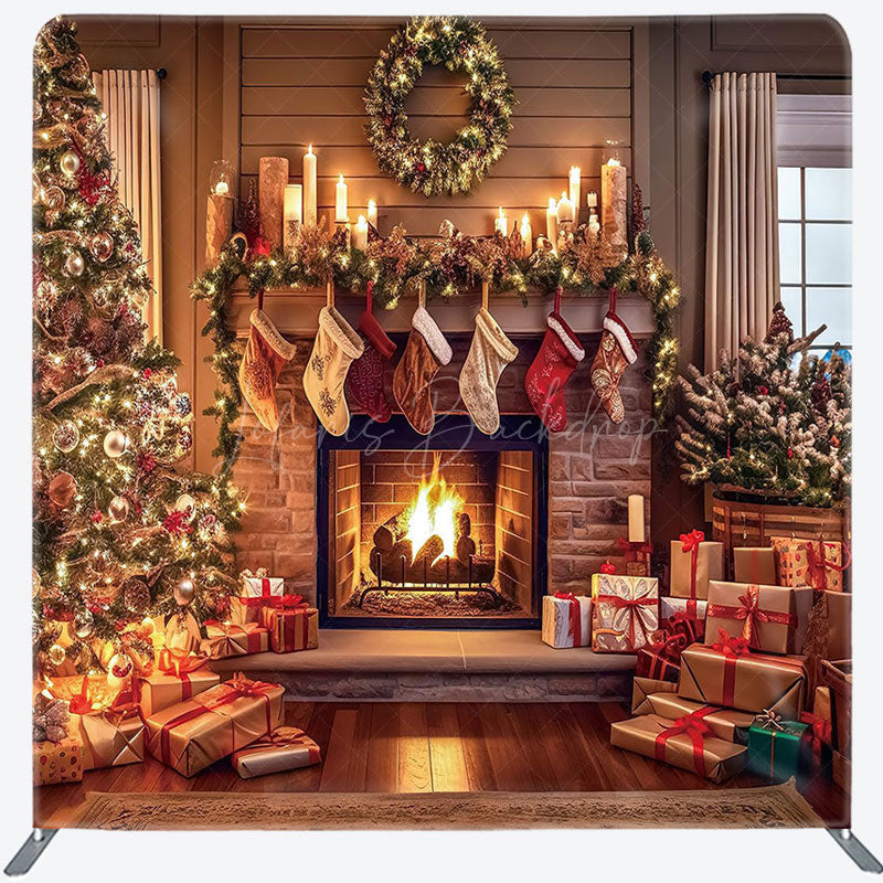 Lofaris Christmas Tree Fireplace Stocks Pillow Case Backdrop