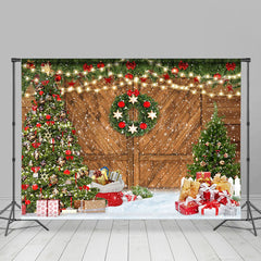 Lofaris Christmas Tree Gift Boxs Vintage Wood Xmas Backdrop