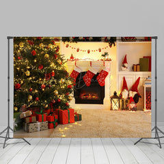 Lofaris Christmas Tree Gift Fireplace Sofa Gnome Backdrop